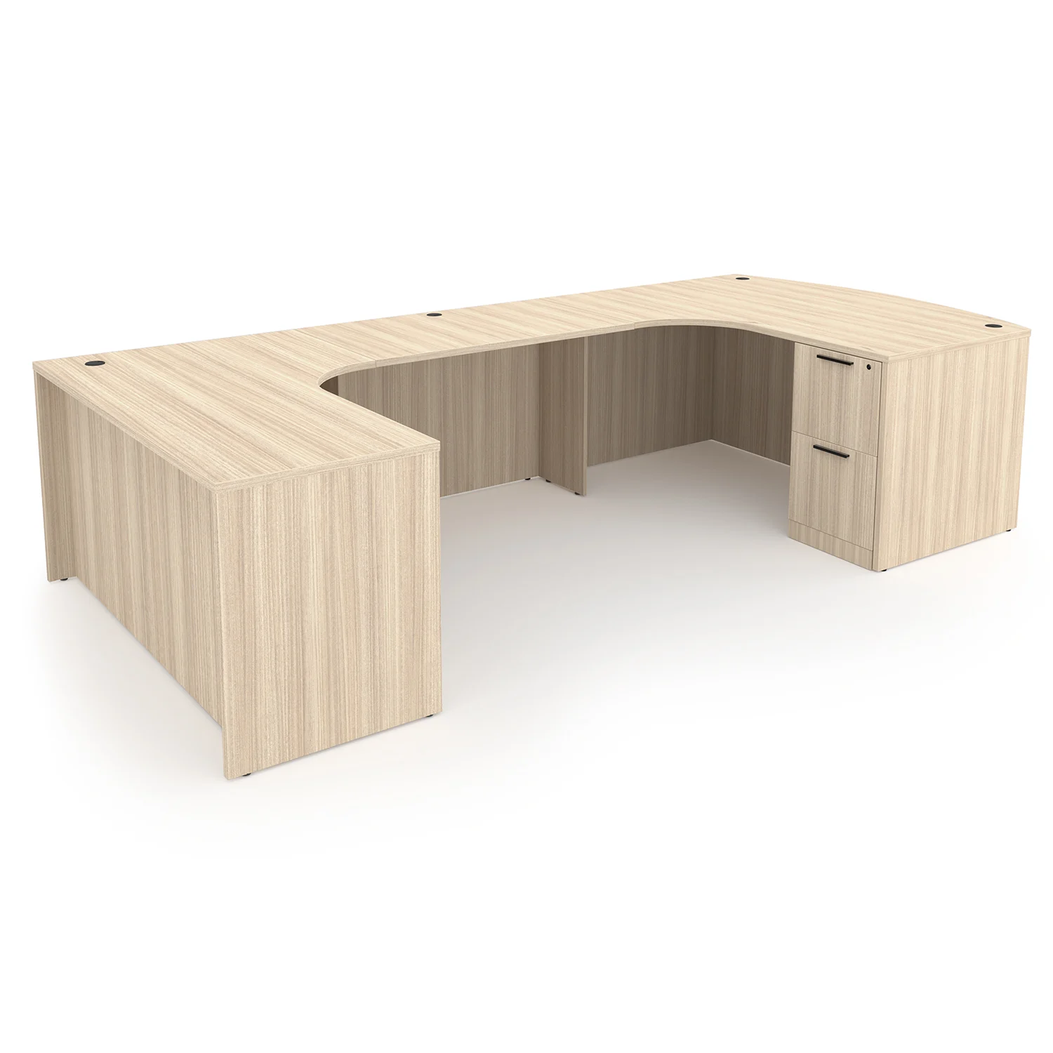 i5 Industries Rayne U-Shaped Extended Corner Bow Front Desk Double Full Ped Back - Coastal Dune - RN-UEBD71114P-2L, RN-UEBD71120P-2L, RN-UEBD71126P-2L