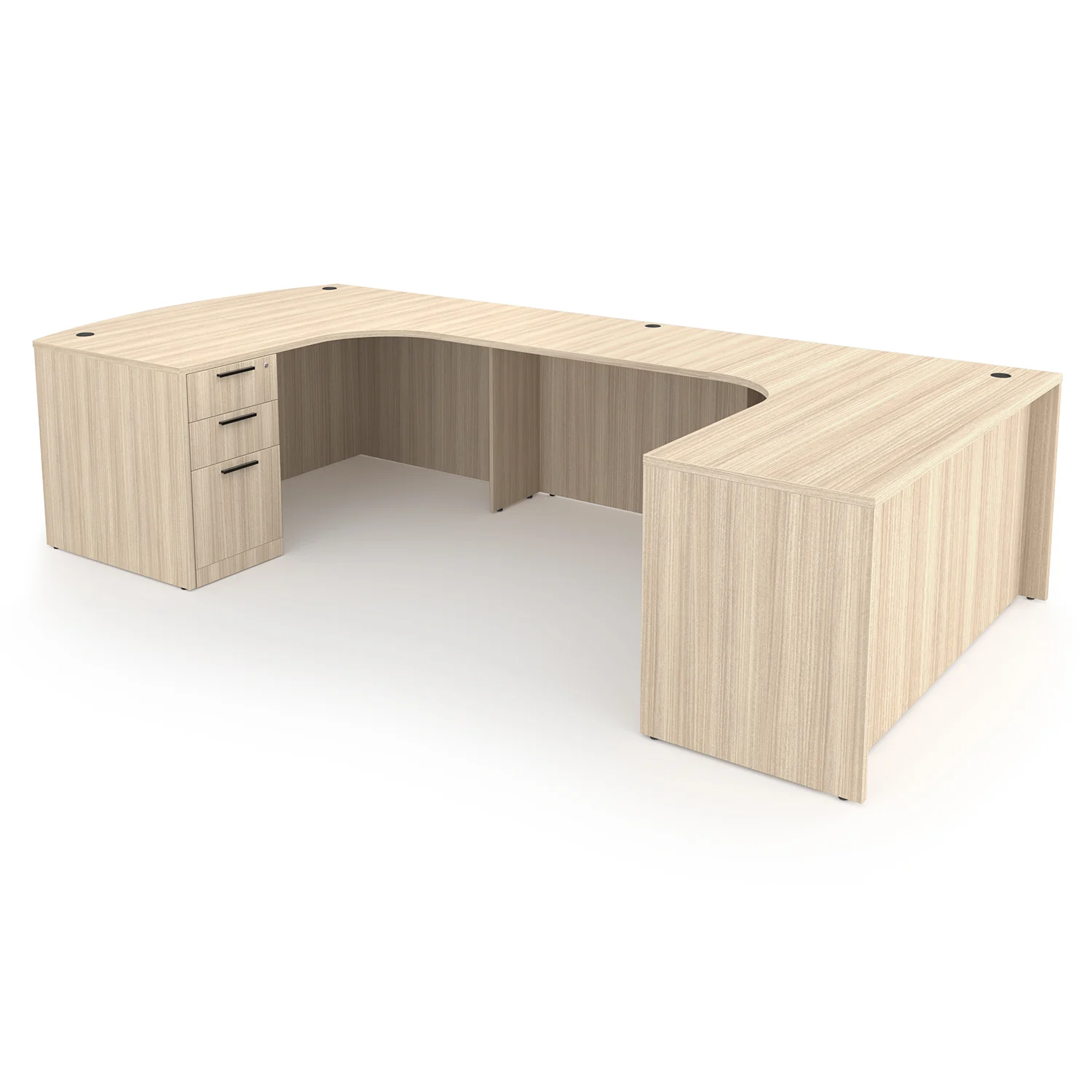 i5 Industries Rayne U-Shaped Extended Corner Bow Front Desk Double Full Ped Back - Coastal Dune - RN-UEBD71114P-2R, RN-UEBD71120P-2R, RN-UEBD71126P-2R