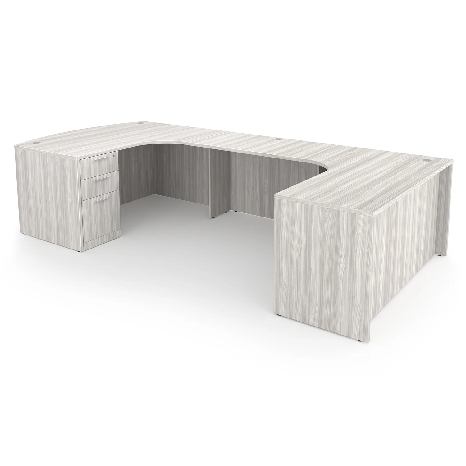 i5 Industries Rayne U-Shaped Extended Corner Bow Front Desk Double Full Ped Back - Harbor Elm - RN-UEBD71114P-2R, RN-UEBD71120P-2R, RN-UEBD71126P-2R