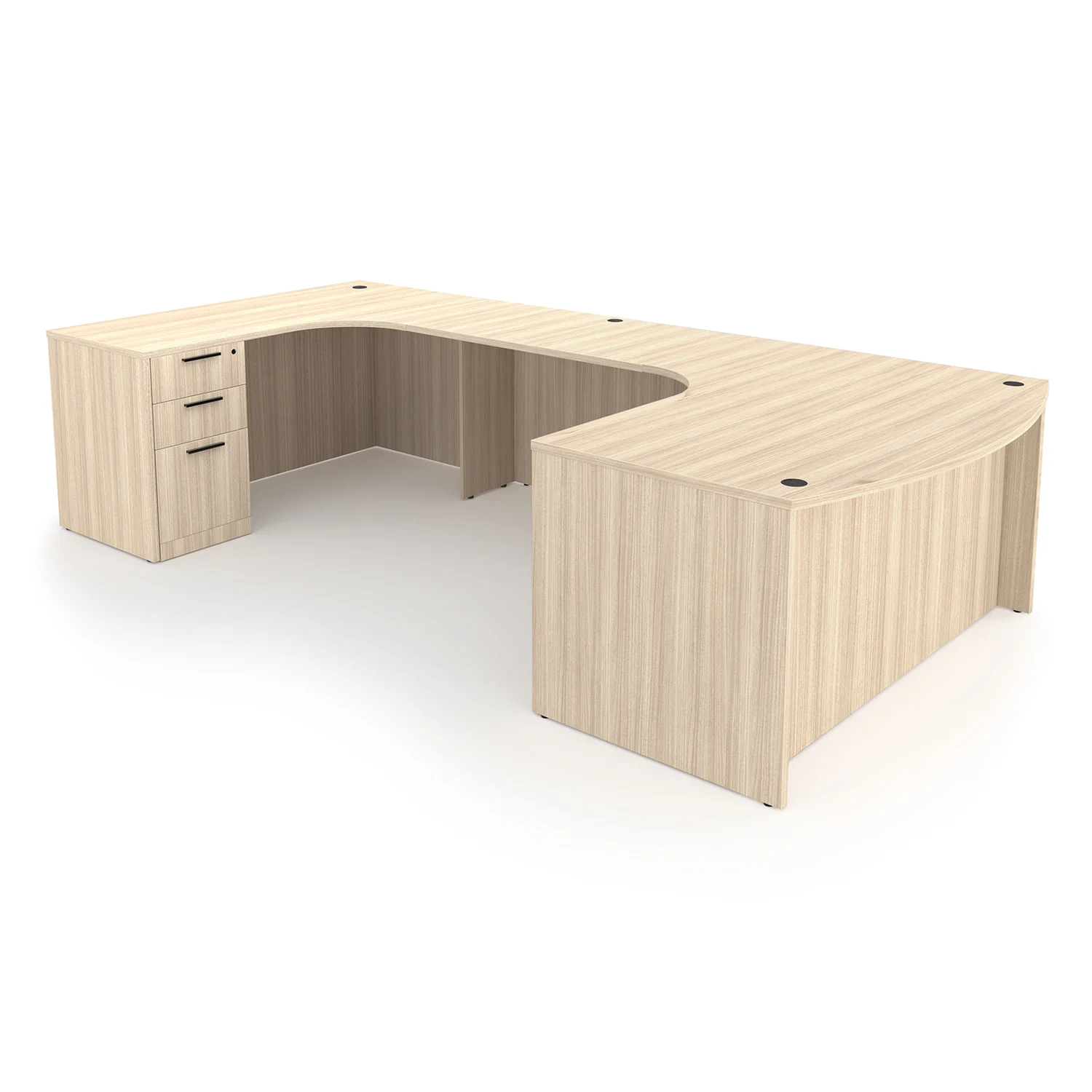 i5 Industries Rayne U-Shaped Extended Corner Bow Front Desk Double Full Ped - Coastal Dune - RN-UEBD71114P-2L, RN-UEBD71120P-2L, RN-UEBD71126P-2L