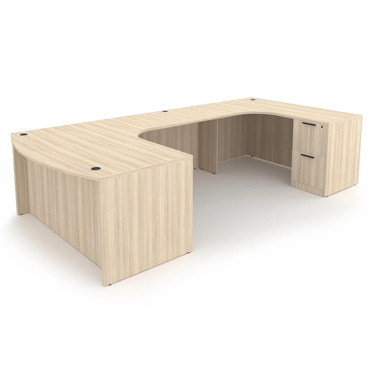 i5 Industries Rayne U-Shaped Extended Corner Bow Front Desk Double Full Ped - Coastal Dune - RN-UEBD71114P-2R, RN-UEBD71120P-2R, RN-UEBD71126P-2R