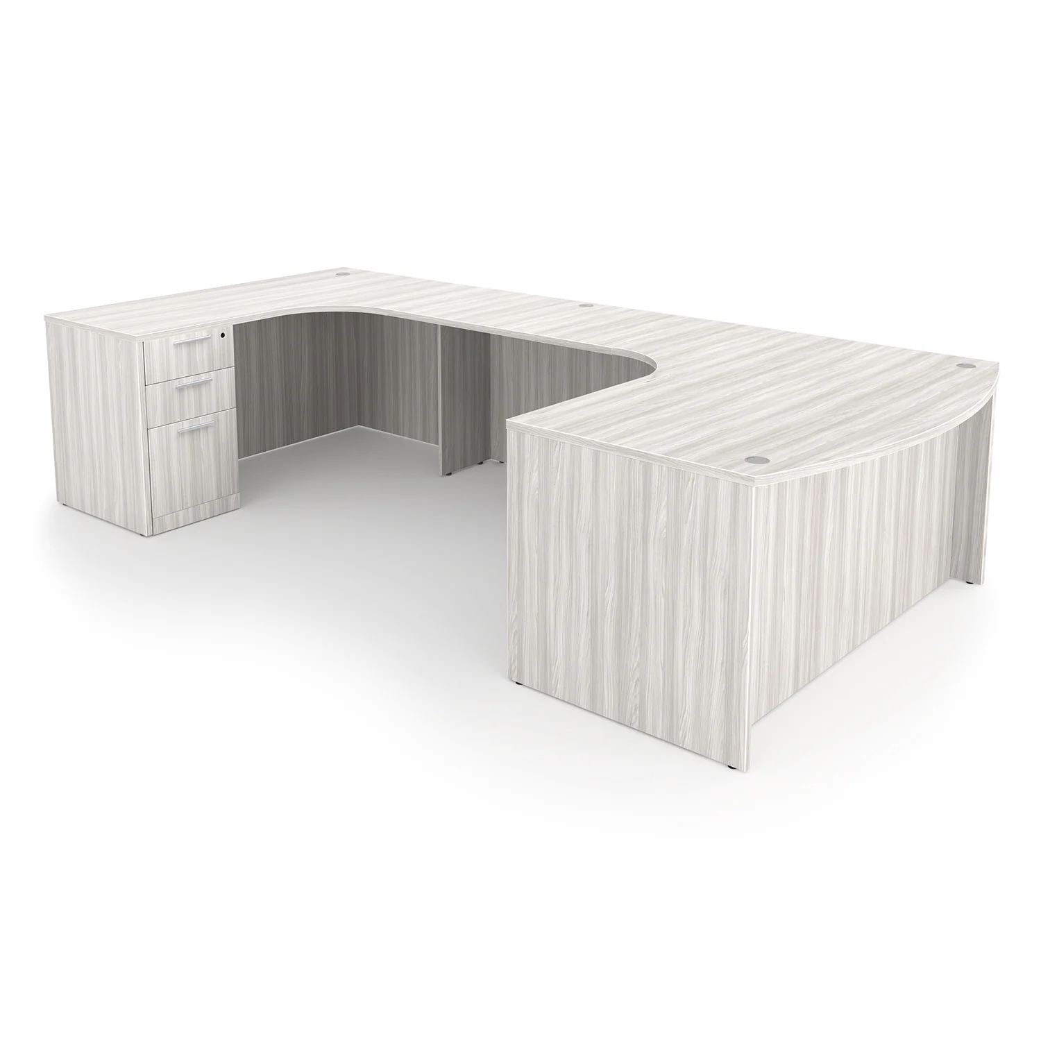 i5 Industries Rayne U-Shaped Extended Corner Bow Front Desk Double Full Ped - Harbor Elm - RN-UEBD71114P-2L, RN-UEBD71120P-2L, RN-UEBD71126P-2L