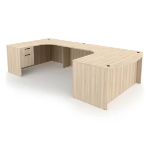 i5 Industries Rayne U-Shaped Extended Corner Bow Front Desk with Double Suspended Pedestals Left-Handed, 71"L x 126"W
