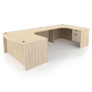 i5 Industries Rayne U-Shaped Extended Corner Bow Front Desk with Double Suspended Pedestals Right-Handed, 71"L x 126"W
