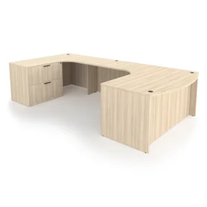 i5 Industries Rayne U-Shaped Extended Corner Bow Front Desk with Full Pedestal and Lateral File Left-Handed, 71"L x 120"W
