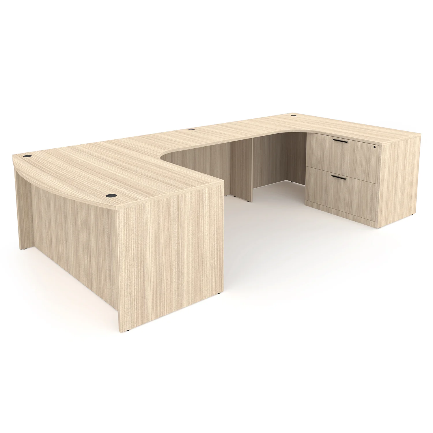 i5 Industries Rayne U-Shaped Extended Corner Bow Front Desk Full Pedestal + Lateral File Reverse View - Coastal Dune - RN-UEBD71 (1)