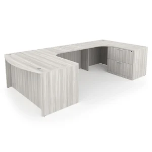 i5 Industries Rayne U-Shaped Extended Corner Bow Front Desk with Full Pedestal and Lateral File Right-Handed, 71"L x 114"W