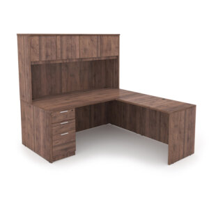 i5 Industries Kai L-Shaped Desk with Full Pedestal and Hutch with 4 Wood Doors, 60" L x 72" W