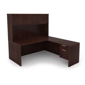 i5 Industries Kai L-Shaped Desk with Suspended Pedestal and Hutch with 4 Wood Doors, 60" L x 72" W