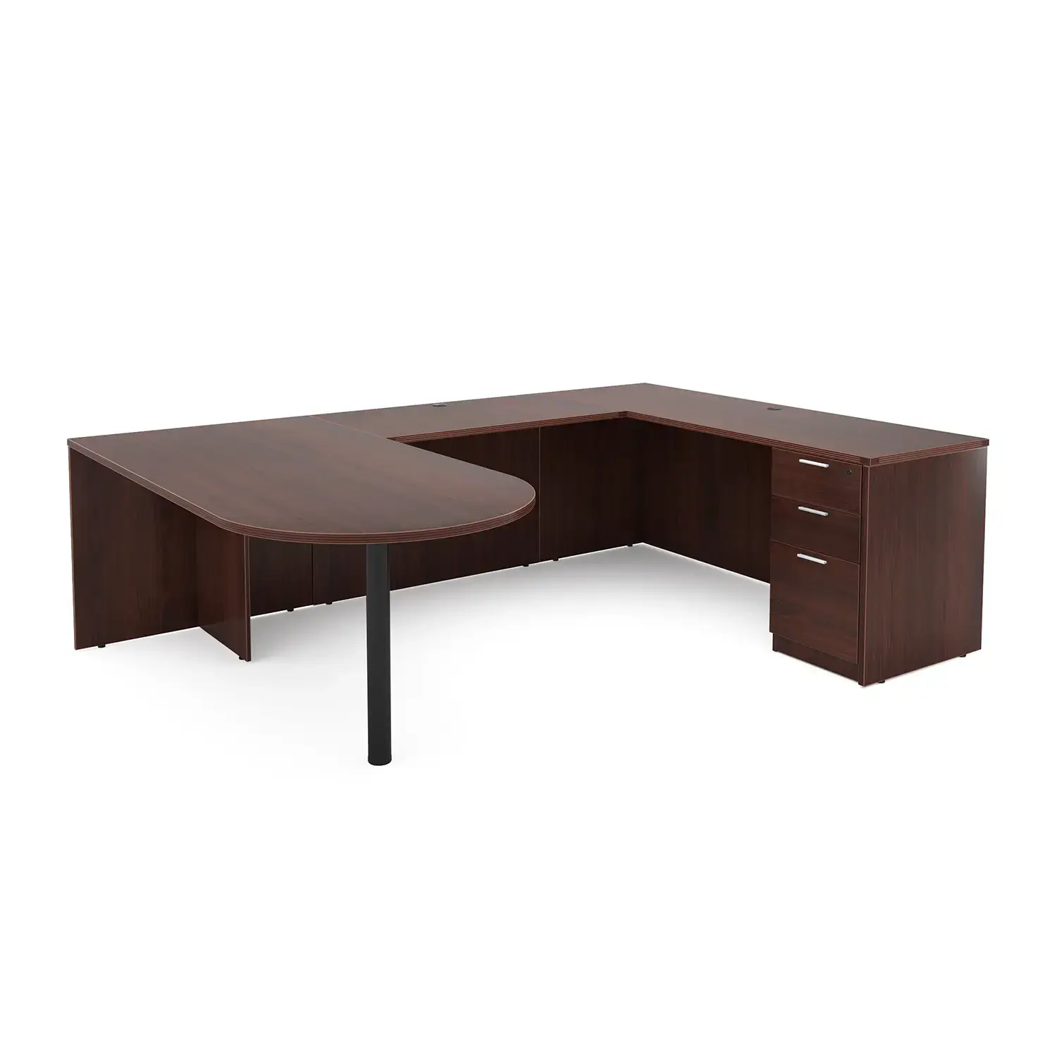 i5 Industries Kai U-Shaped D-Top Desk Box Box File Pedestal - Mahogany - UDD7196P-3, UDD71102P-4, UDD71108P-3