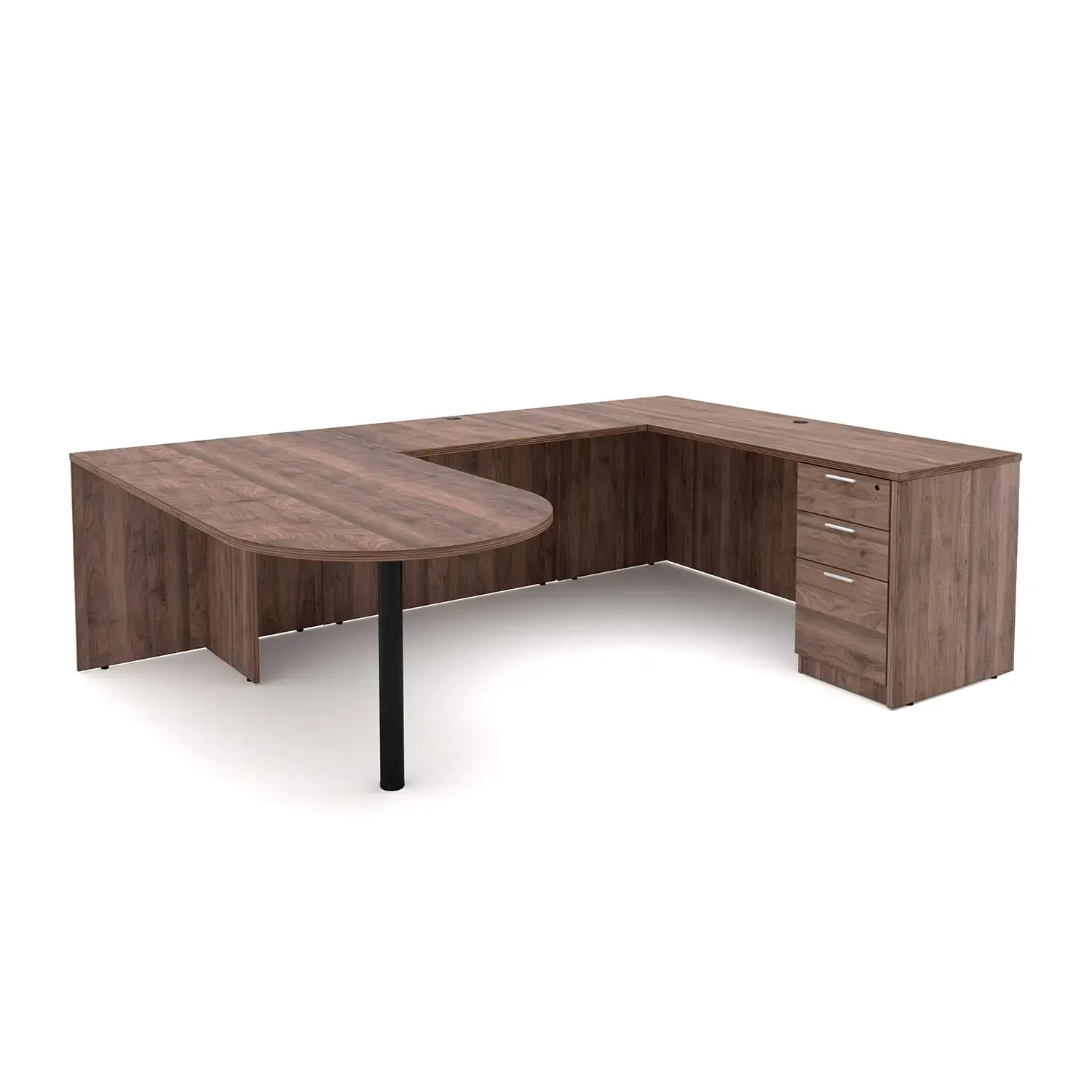 i5 Industries Kai U-Shaped D-Top Desk Box Box File Pedestal - Walnut - UDD7196P-3, UDD71102P-4, UDD71108P-3