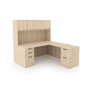 i5 Industries Rayne L-Shaped Desk with Double Full Pedestals and Hutch with 4 Wood Doors, 66" L x 72" W