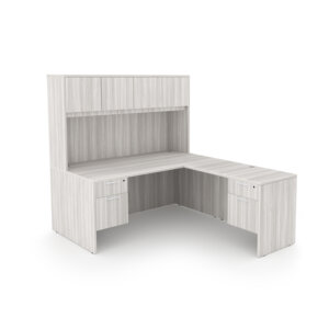 i5 Industries Rayne L-Shaped Desk with Double Suspended Pedestals and Hutch with 4 Wood Doors, 66" L x 72" W