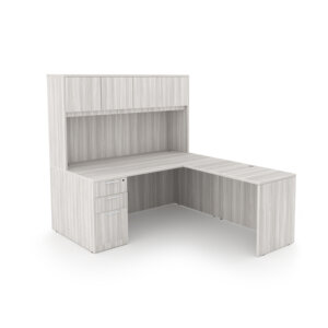 i5 Industries Rayne L-Shaped Desk with Full Pedestal and Hutch with 4 Wood Doors, 60" L x 72" W