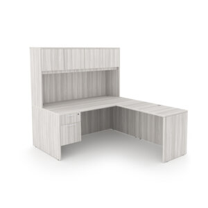 i5 Industries Rayne L-Shaped Desk with Suspended Pedestal and Hutch with 4 Wood Doors, 60" L x 72" W